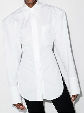 Mugler Oversize Shoulder Open Back Poplin Top